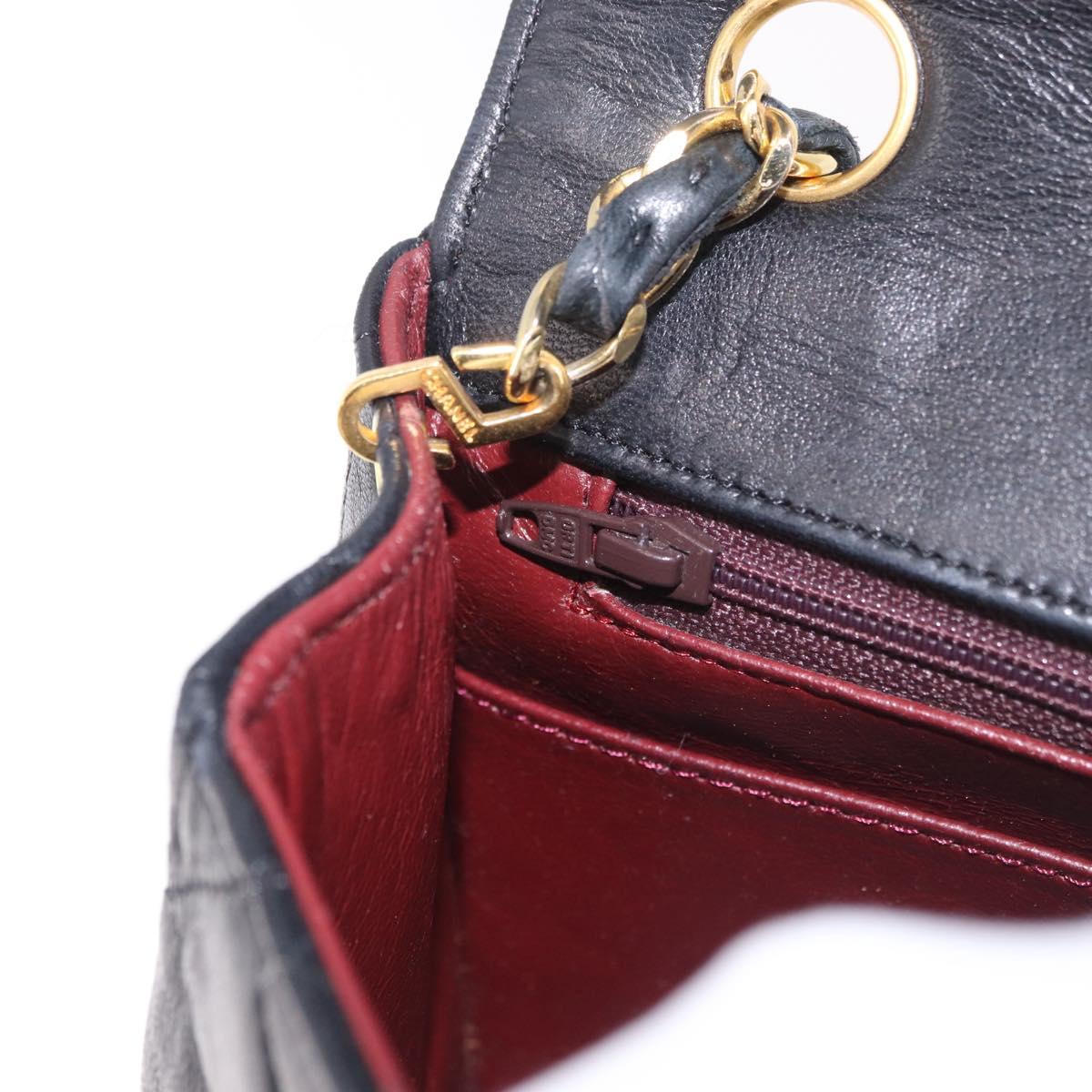 CHANEL Matelasse Chain Shoulder Bag Lamb Skin Black Gold CC Auth 188004M