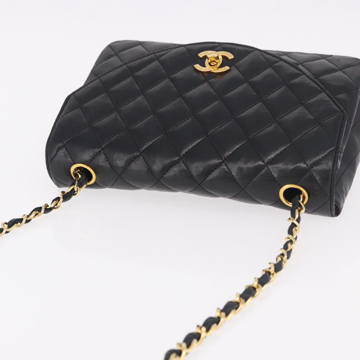 CHANEL Matelasse Chain Shoulder Bag Lamb Skin Black Gold CC Auth 188004M