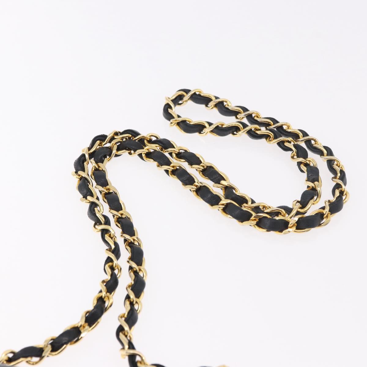 CHANEL Matelasse Chain Shoulder Bag Lamb Skin Black Gold CC Auth 188004M