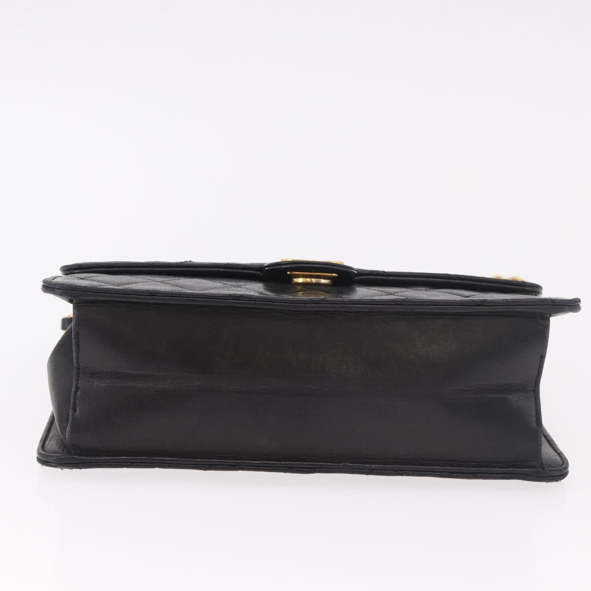 CHANEL Matelasse Chain Shoulder Bag Lamb Skin Black Gold CC Auth 188005