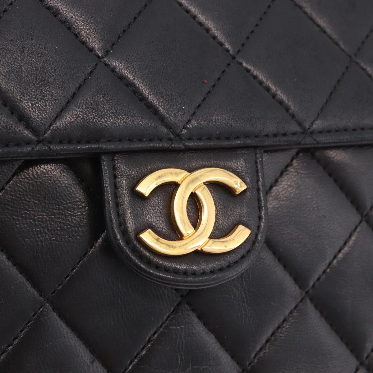 CHANEL Matelasse Chain Shoulder Bag Lamb Skin Black Gold CC Auth 188005