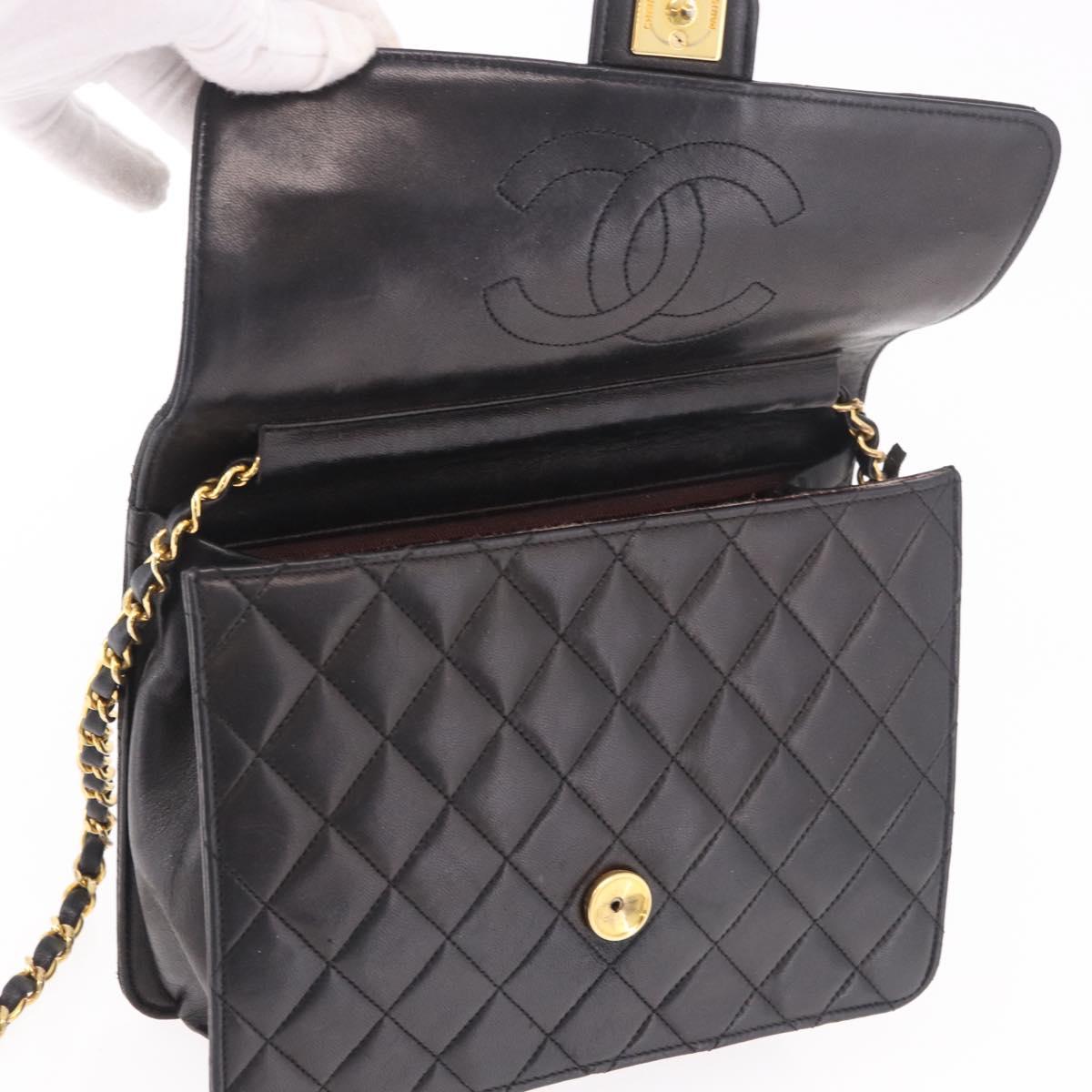 CHANEL Matelasse Chain Shoulder Bag Lamb Skin Black Gold CC Auth 188005