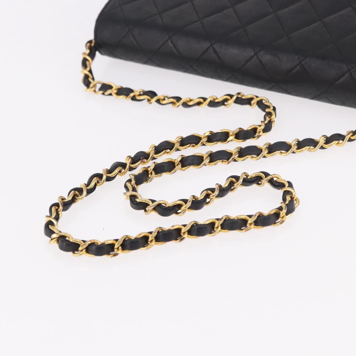 CHANEL Matelasse Chain Shoulder Bag Lamb Skin Black Gold CC Auth 188005