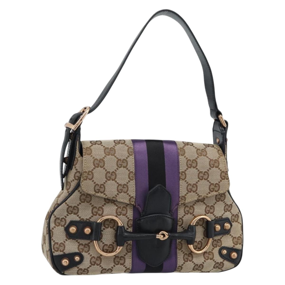 GUCCI GG Canvas Horsebit Shoulder Bag Beige 129699 Auth 188006V