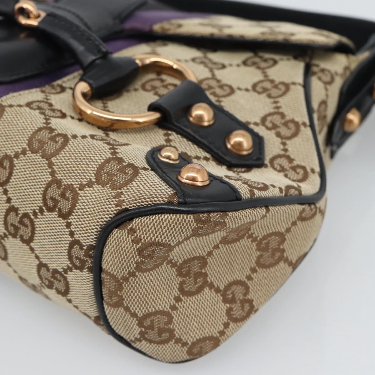 GUCCI GG Canvas Horsebit Shoulder Bag Beige 129699 Auth 188006V