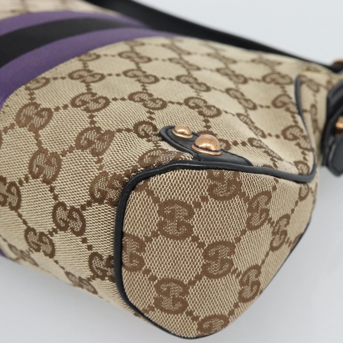 GUCCI GG Canvas Horsebit Shoulder Bag Beige 129699 Auth 188006V