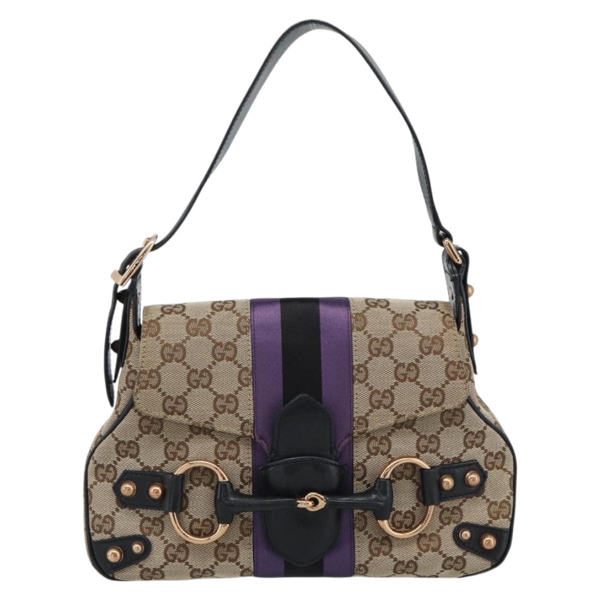 GUCCI GG Canvas Horsebit Shoulder Bag Beige 129699 Auth 188006V