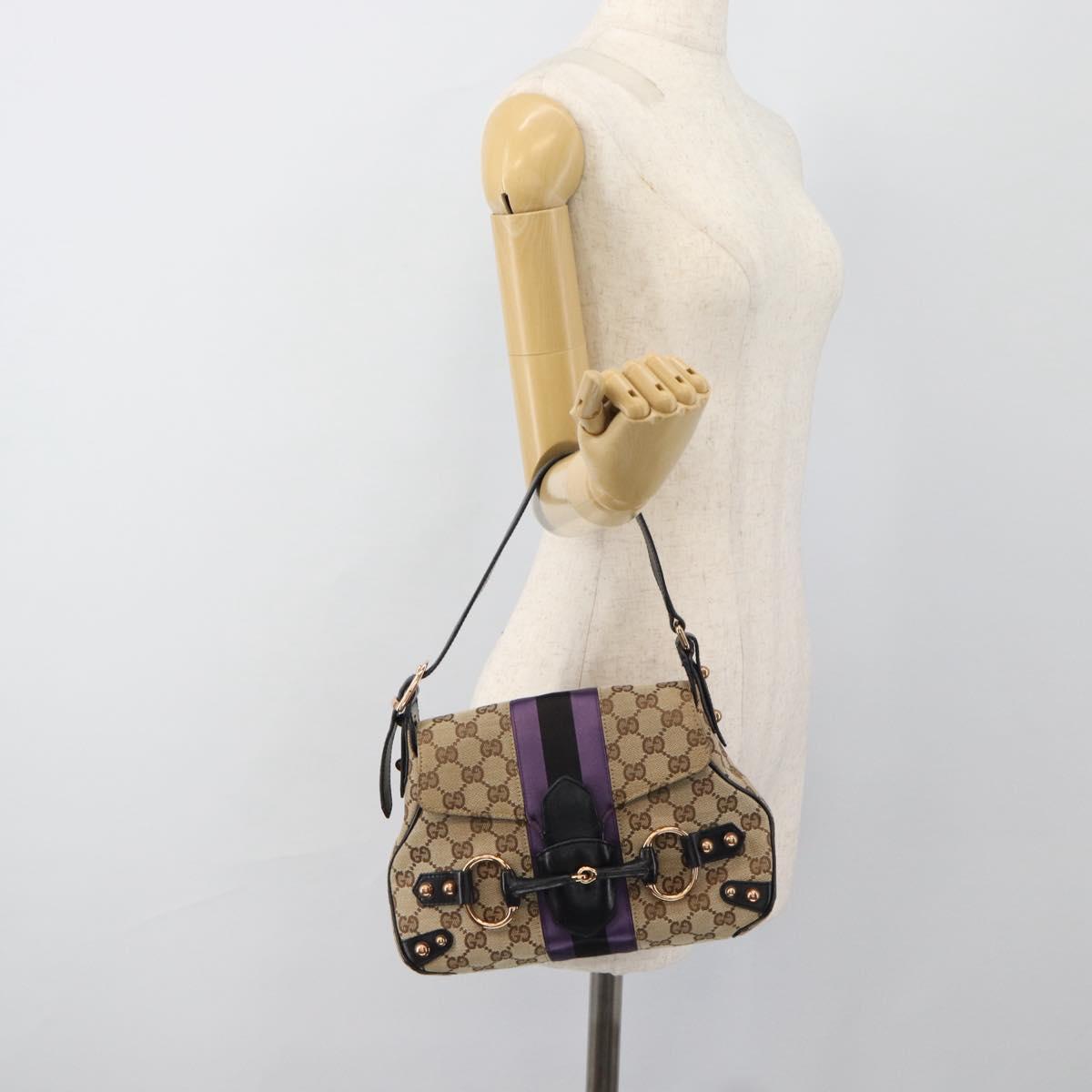 GUCCI GG Canvas Horsebit Shoulder Bag Beige 129699 Auth 188006V