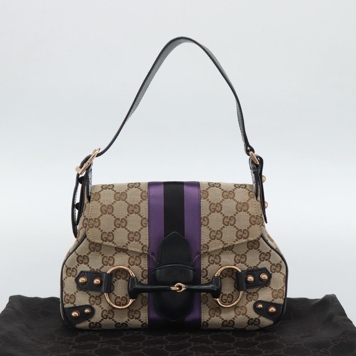 GUCCI GG Canvas Horsebit Shoulder Bag Beige 129699 Auth 188006V