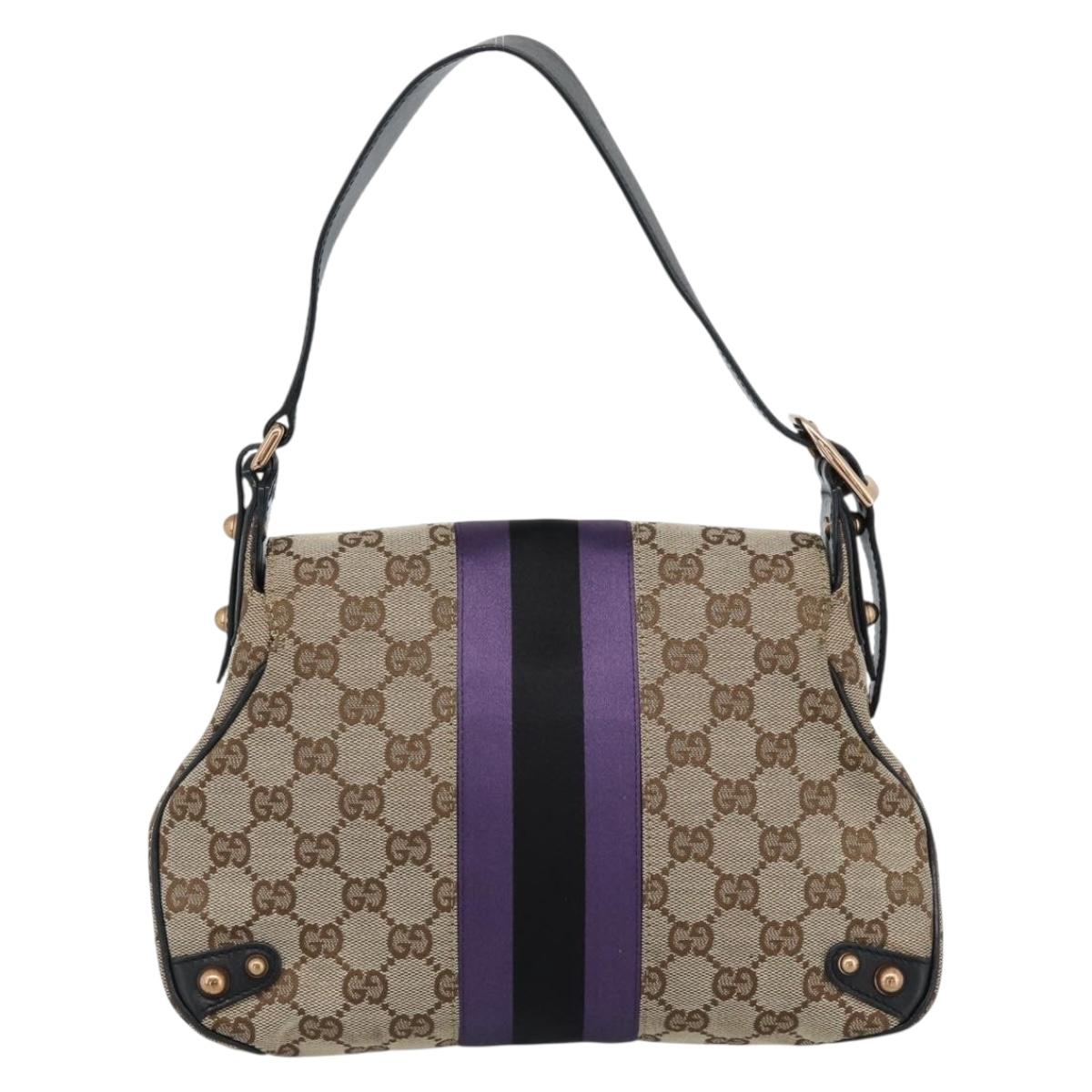 GUCCI GG Canvas Horsebit Shoulder Bag Beige 129699 Auth 188006V