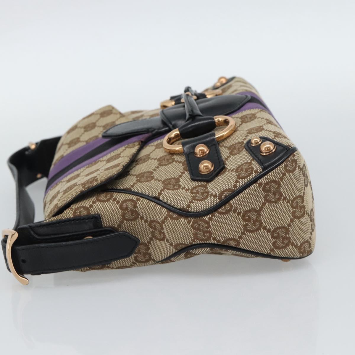 GUCCI GG Canvas Horsebit Shoulder Bag Beige 129699 Auth 188006V