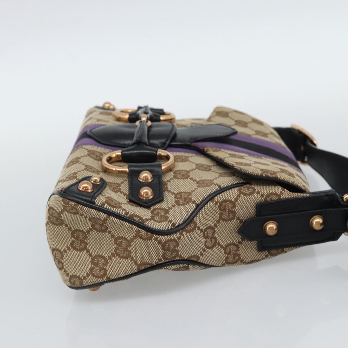 GUCCI GG Canvas Horsebit Shoulder Bag Beige 129699 Auth 188006V