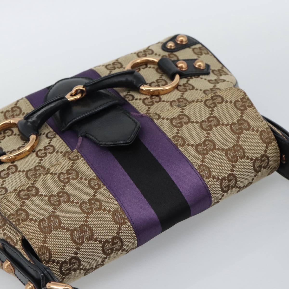 GUCCI GG Canvas Horsebit Shoulder Bag Beige 129699 Auth 188006V