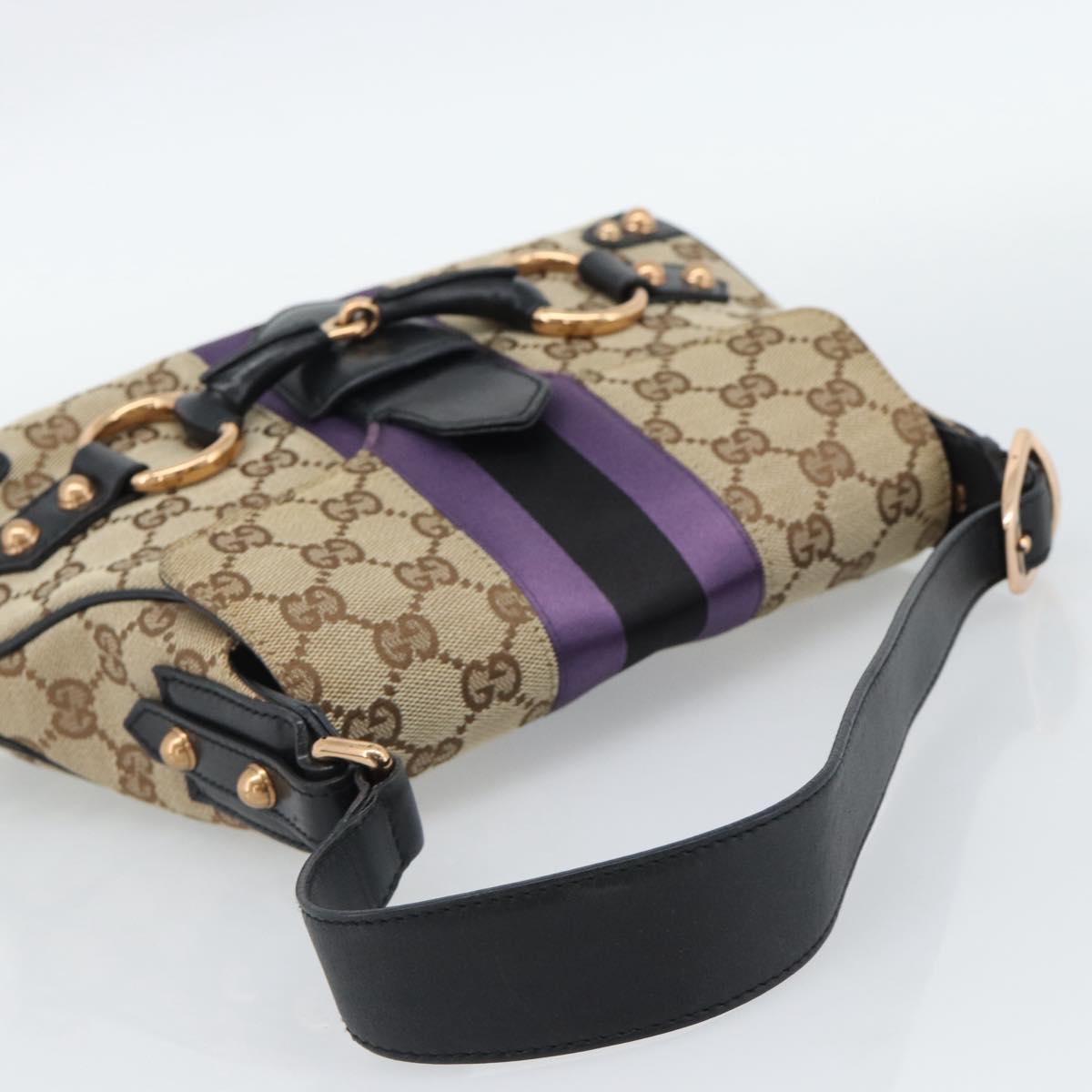 GUCCI GG Canvas Horsebit Shoulder Bag Beige 129699 Auth 188006V