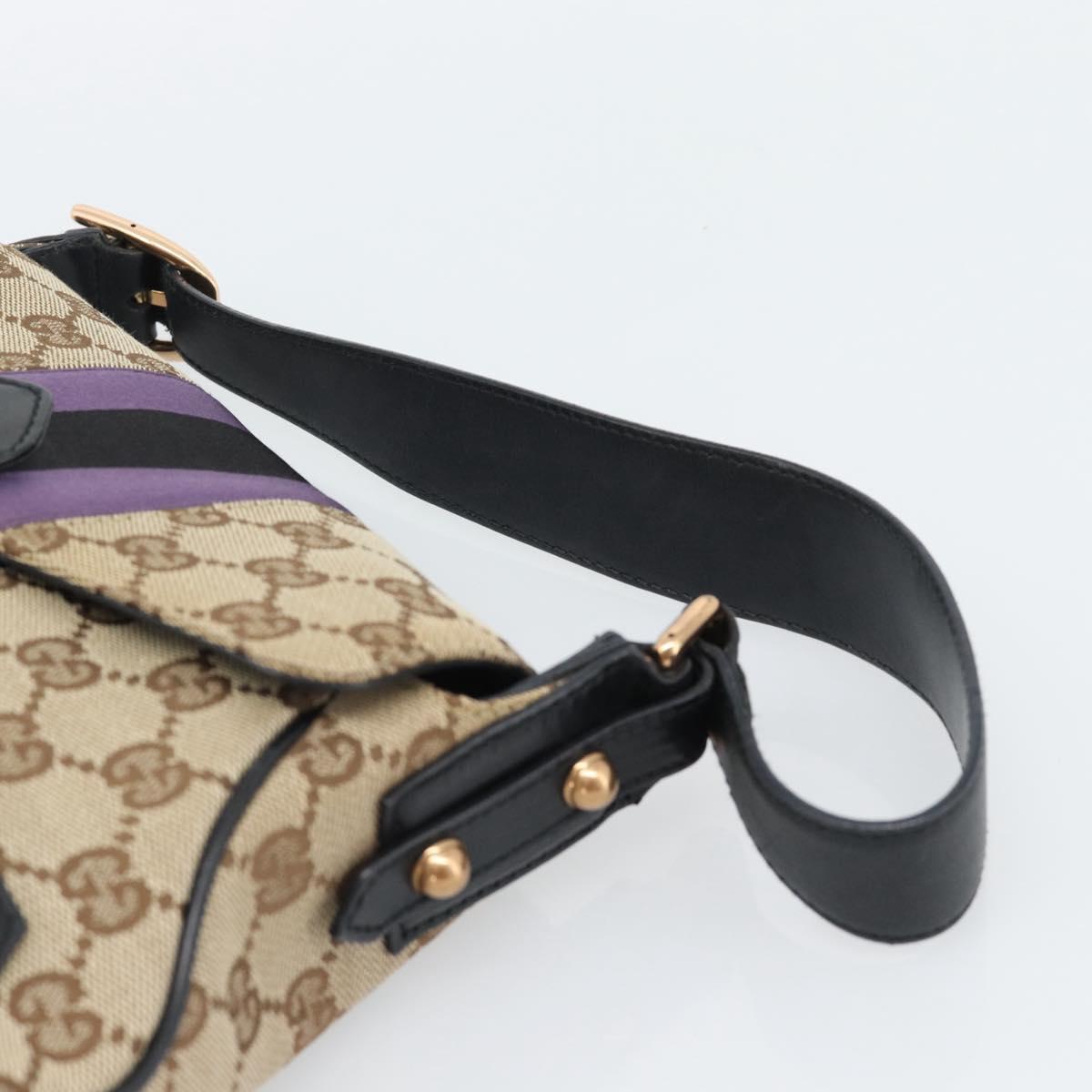 GUCCI GG Canvas Horsebit Shoulder Bag Beige 129699 Auth 188006V