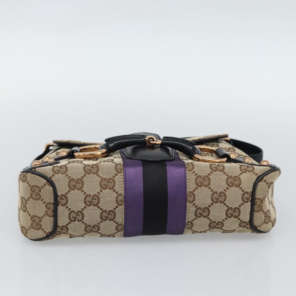 GUCCI GG Canvas Horsebit Shoulder Bag Beige 129699 Auth 188006V