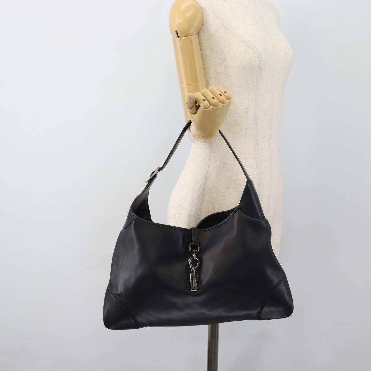 GUCCI Jackie Shoulder Bag Leather Black Auth 188007V