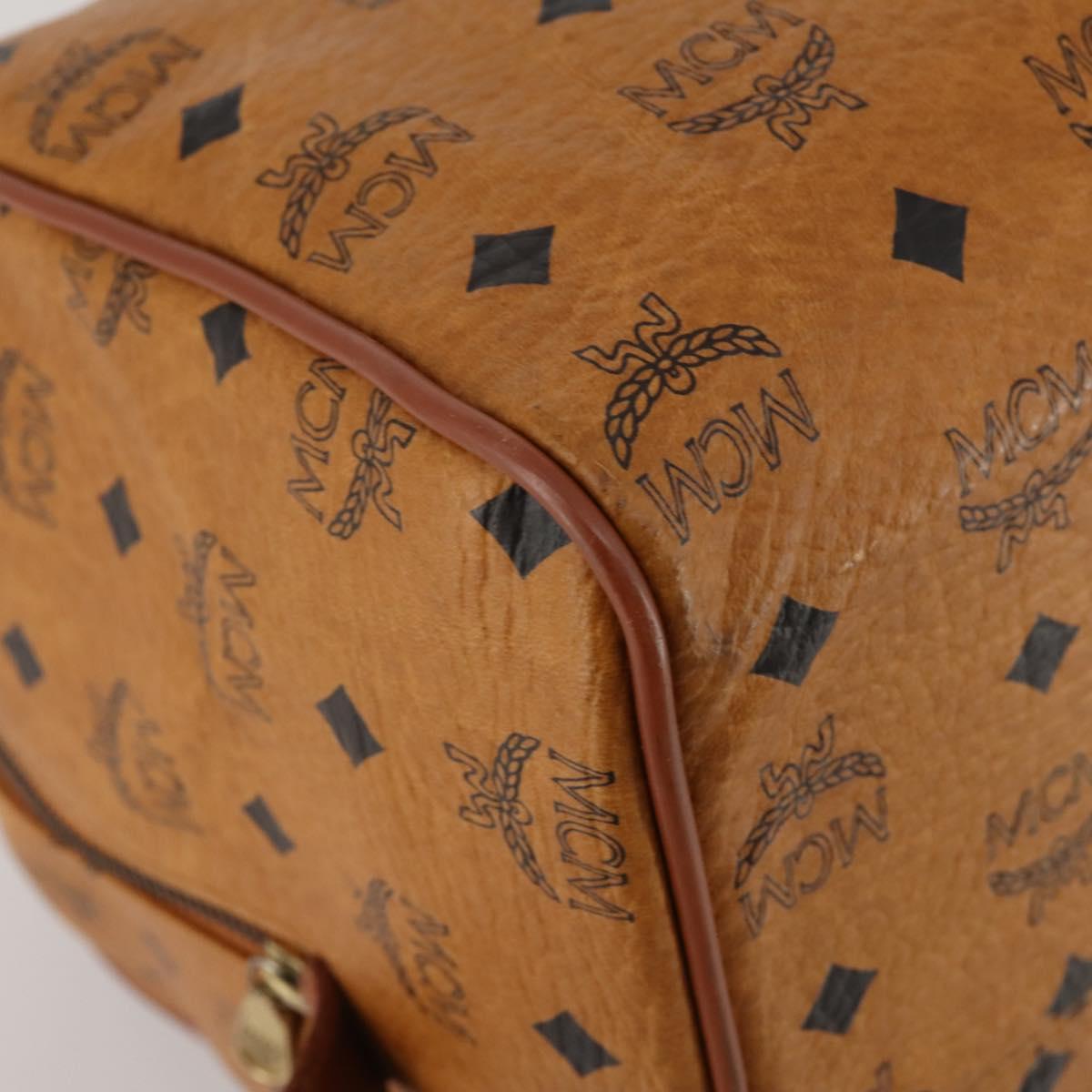 MCM Vicetos Boston Bag Leather Brown Gold Auth 188009