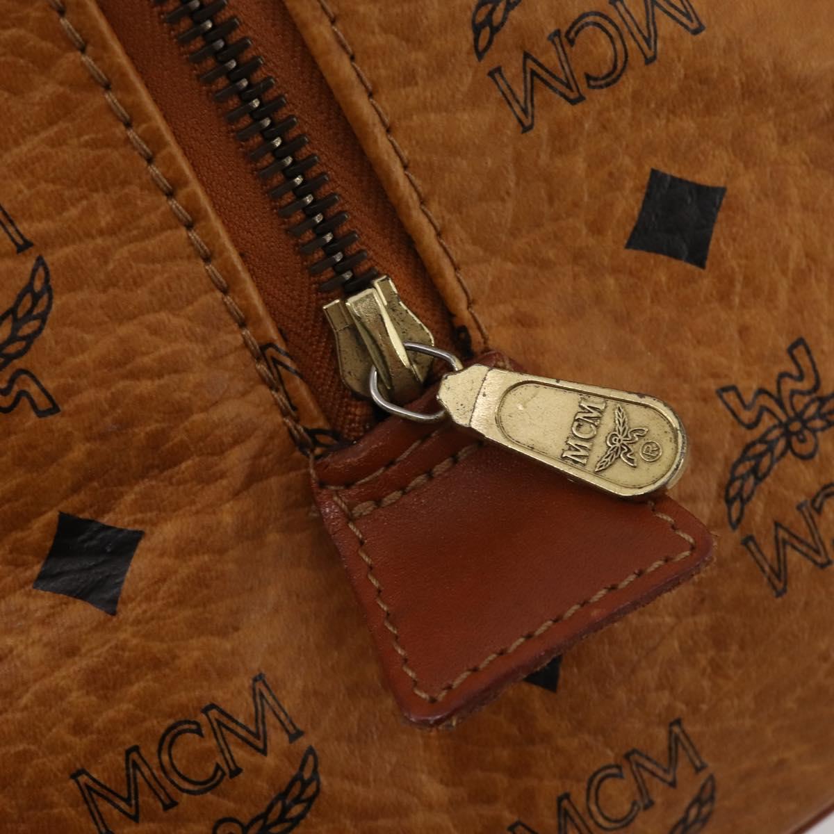 MCM Vicetos Boston Bag Leather Brown Gold Auth 188009