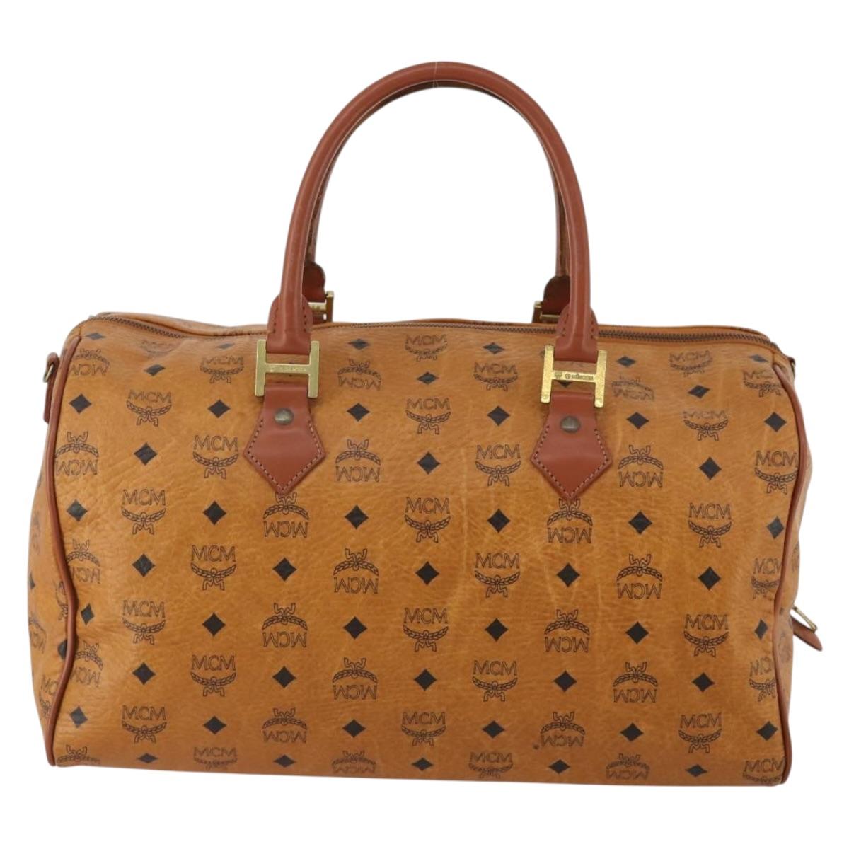 MCM Vicetos Boston Bag Leather Brown Gold Auth 188009