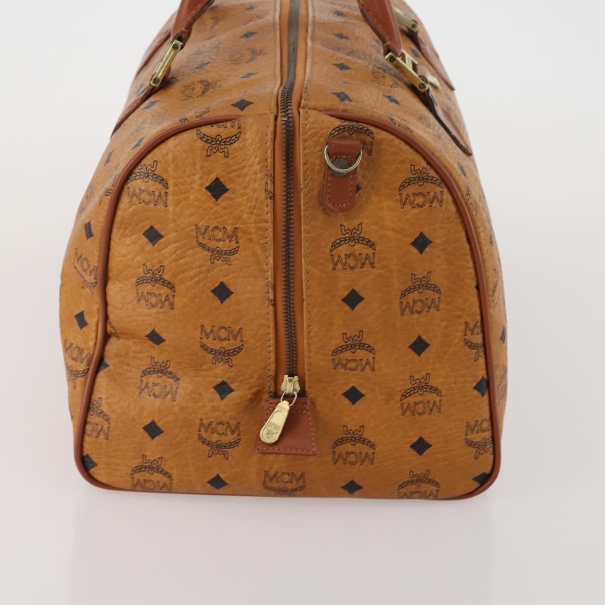 MCM Vicetos Boston Bag Leather Brown Gold Auth 188009