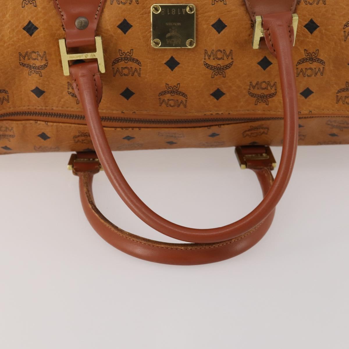 MCM Vicetos Boston Bag Leather Brown Gold Auth 188009
