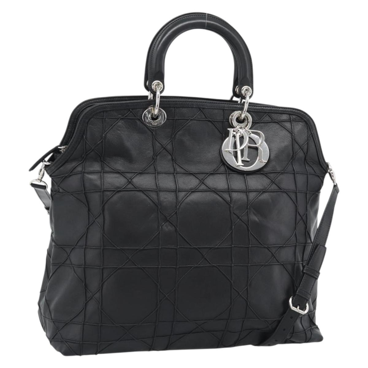 Christian Dior Canage Granville Hand Bag Leather 2way Black Silver Auth 188010V