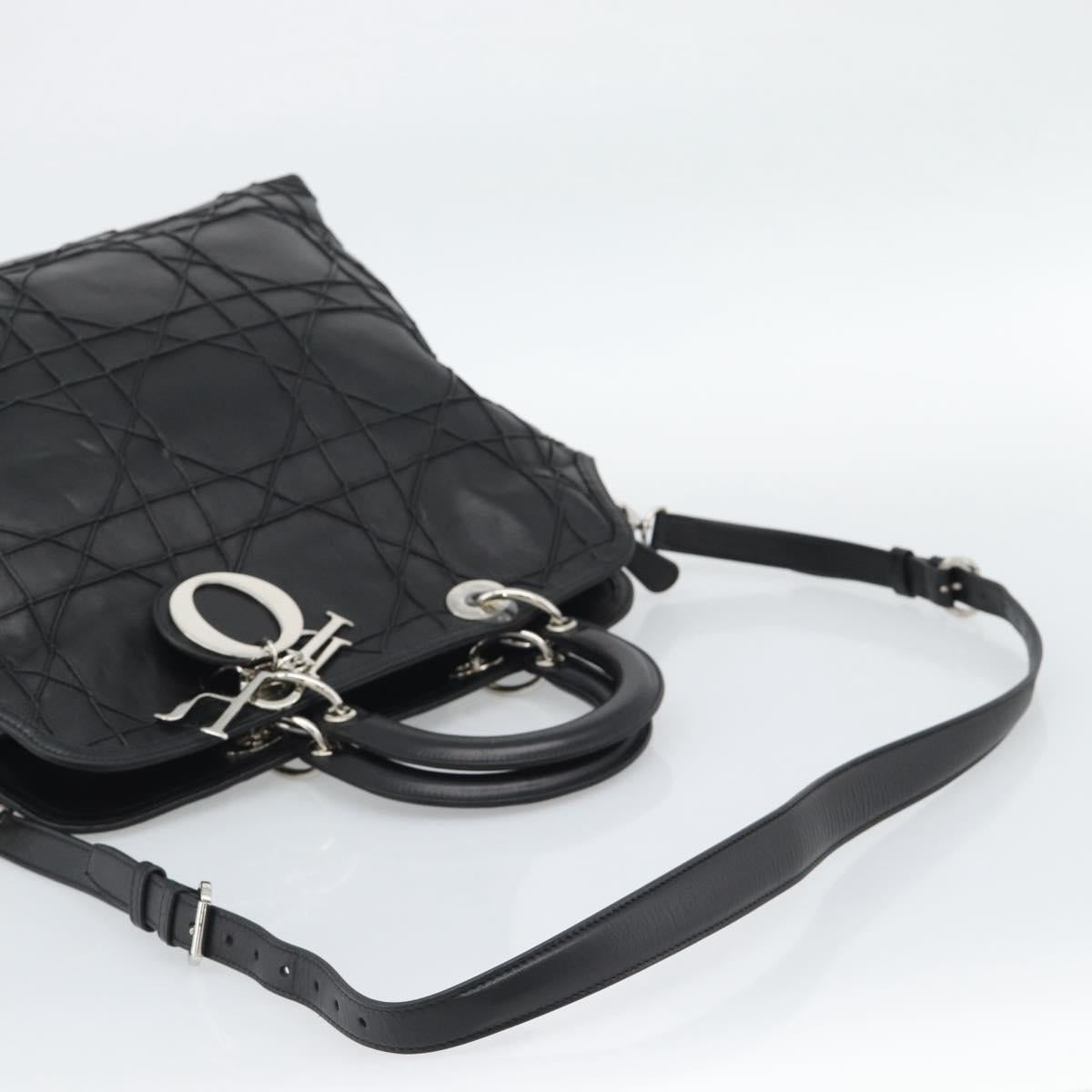 Christian Dior Canage Granville Hand Bag Leather 2way Black Silver Auth 188010V