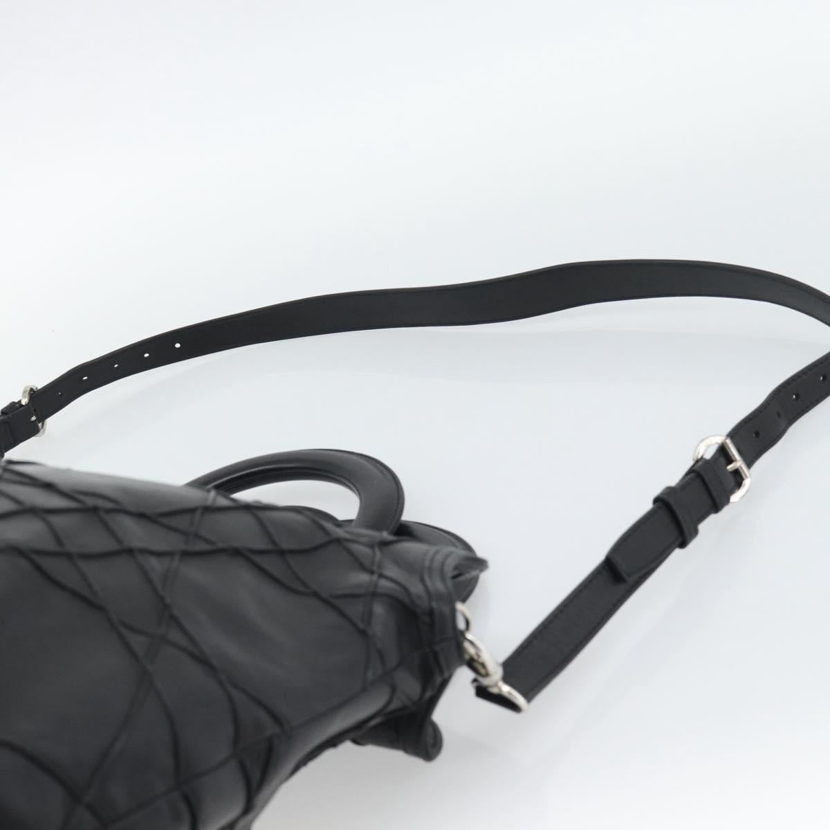 Christian Dior Canage Granville Hand Bag Leather 2way Black Silver Auth 188010V