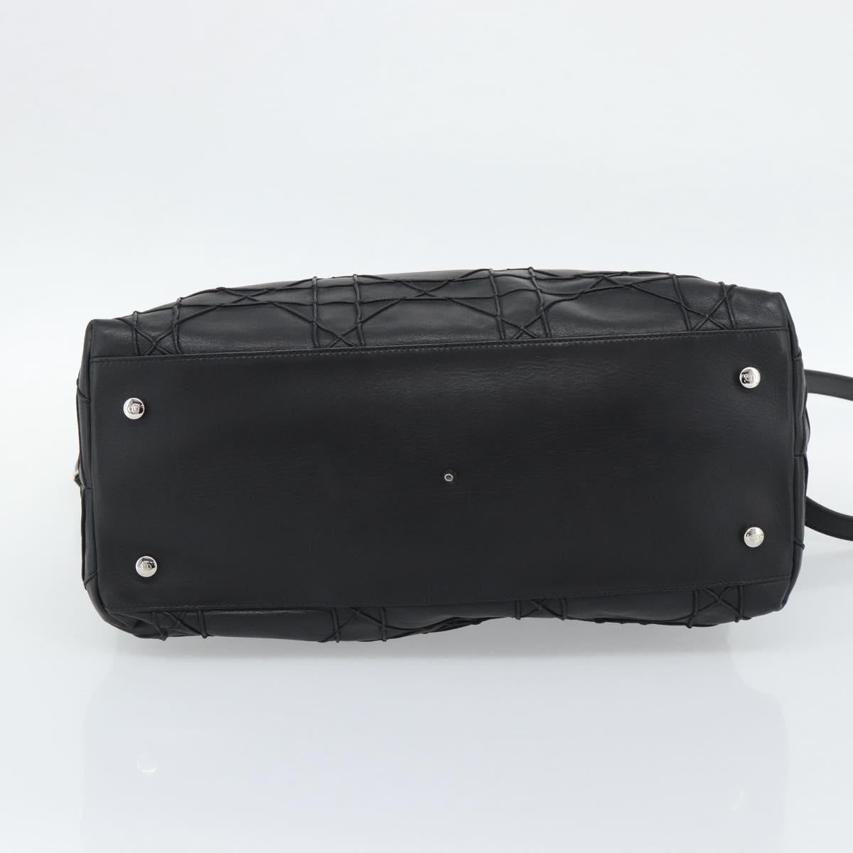 Christian Dior Canage Granville Hand Bag Leather 2way Black Silver Auth 188010V
