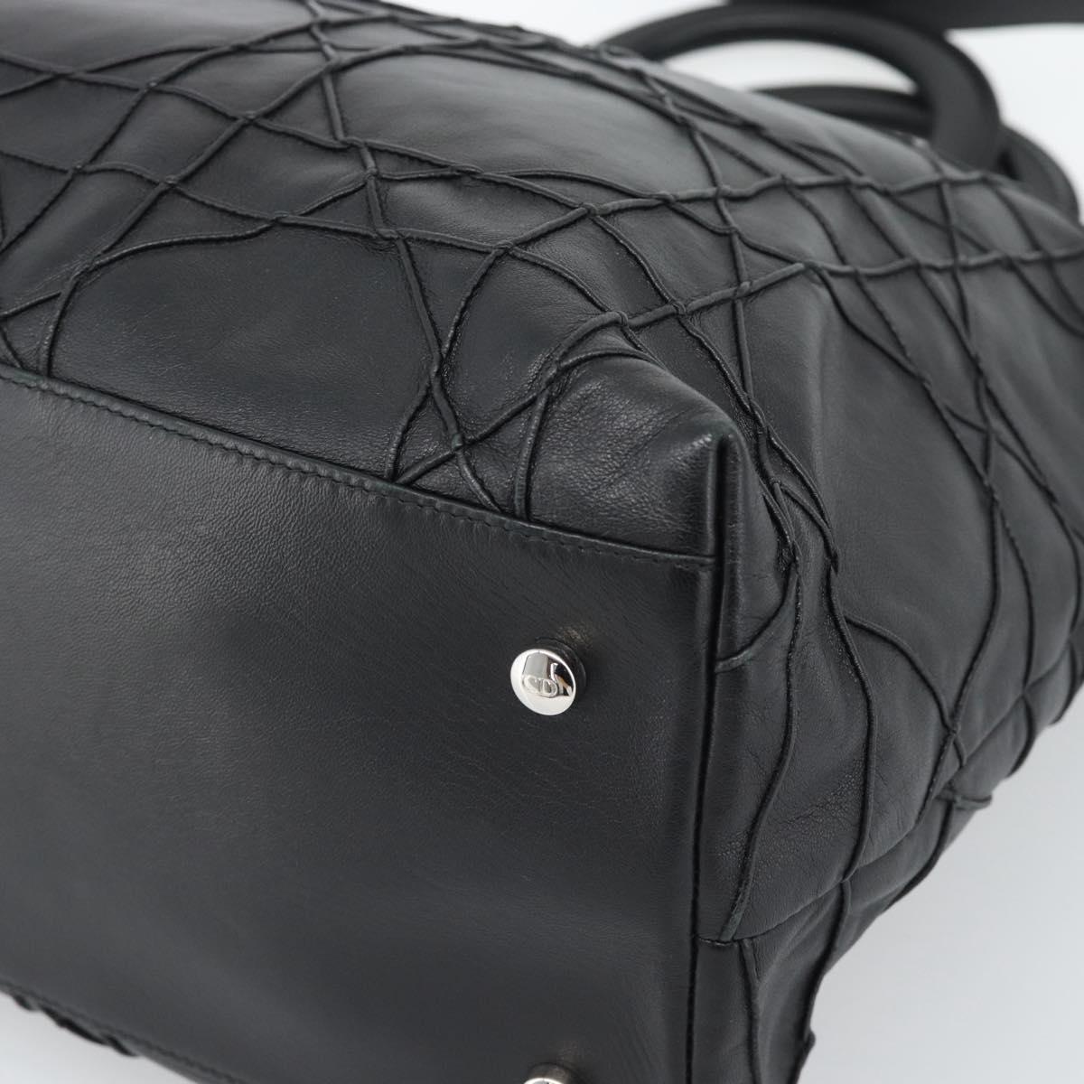Christian Dior Canage Granville Hand Bag Leather 2way Black Silver Auth 188010V