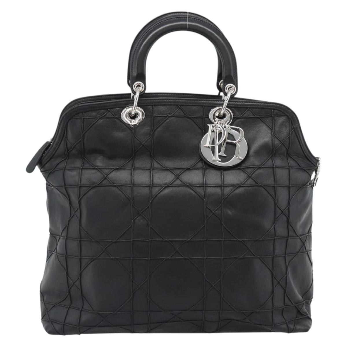 Christian Dior Canage Granville Hand Bag Leather 2way Black Silver Auth 188010V