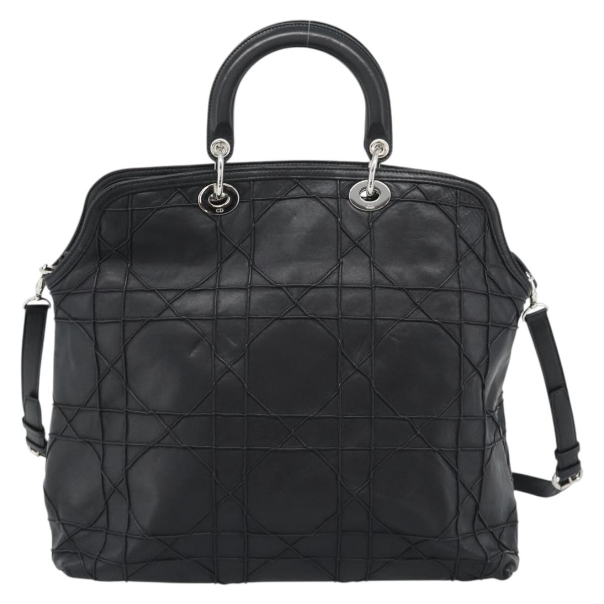 Christian Dior Canage Granville Hand Bag Leather 2way Black Silver Auth 188010V