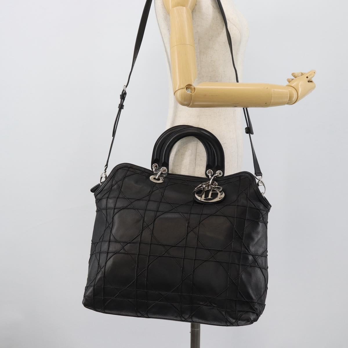 Christian Dior Canage Granville Hand Bag Leather 2way Black Silver Auth 188010V