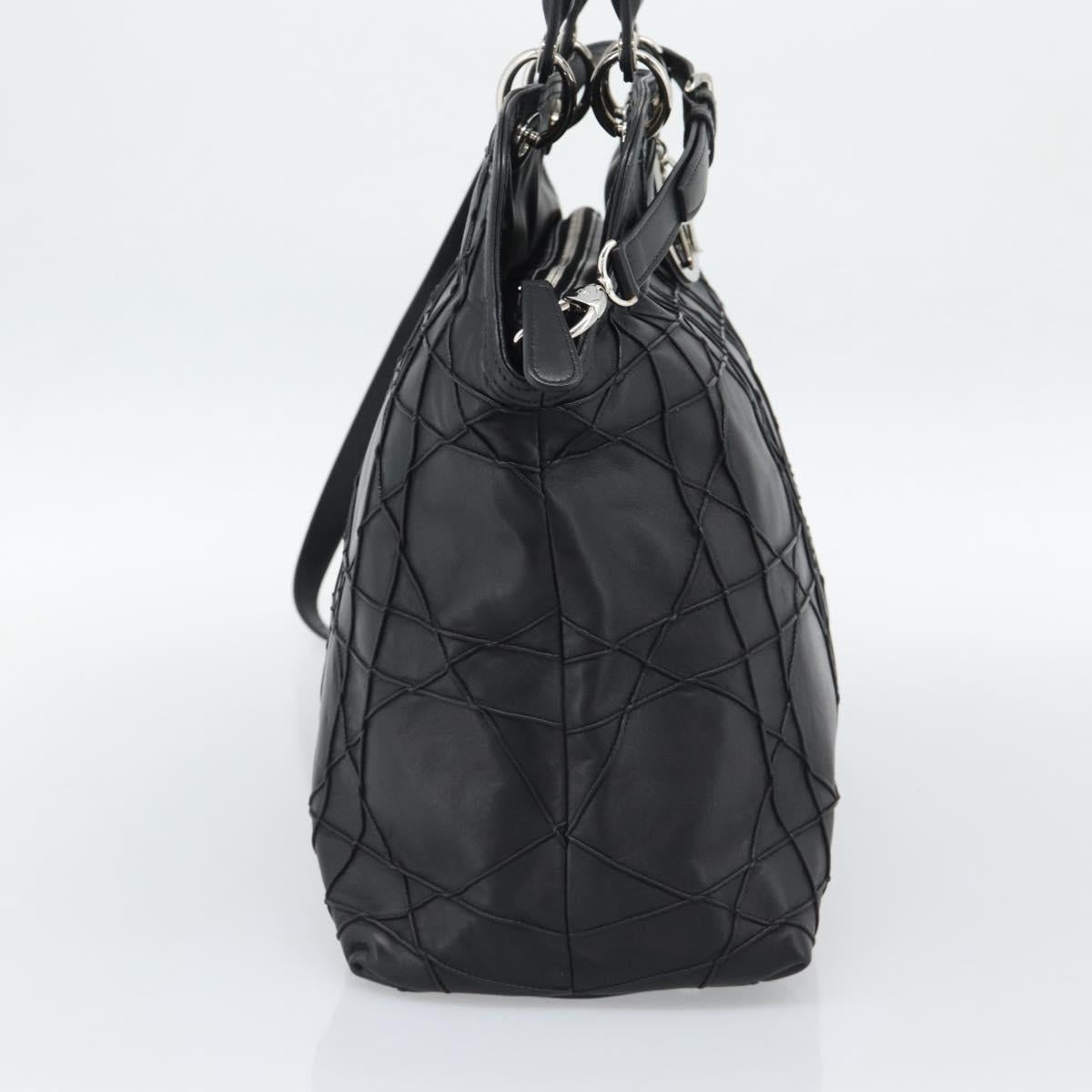 Christian Dior Canage Granville Hand Bag Leather 2way Black Silver Auth 188010V