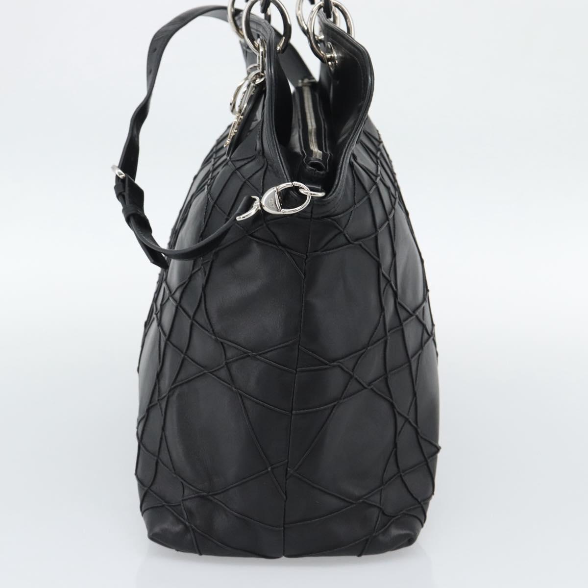 Christian Dior Canage Granville Hand Bag Leather 2way Black Silver Auth 188010V
