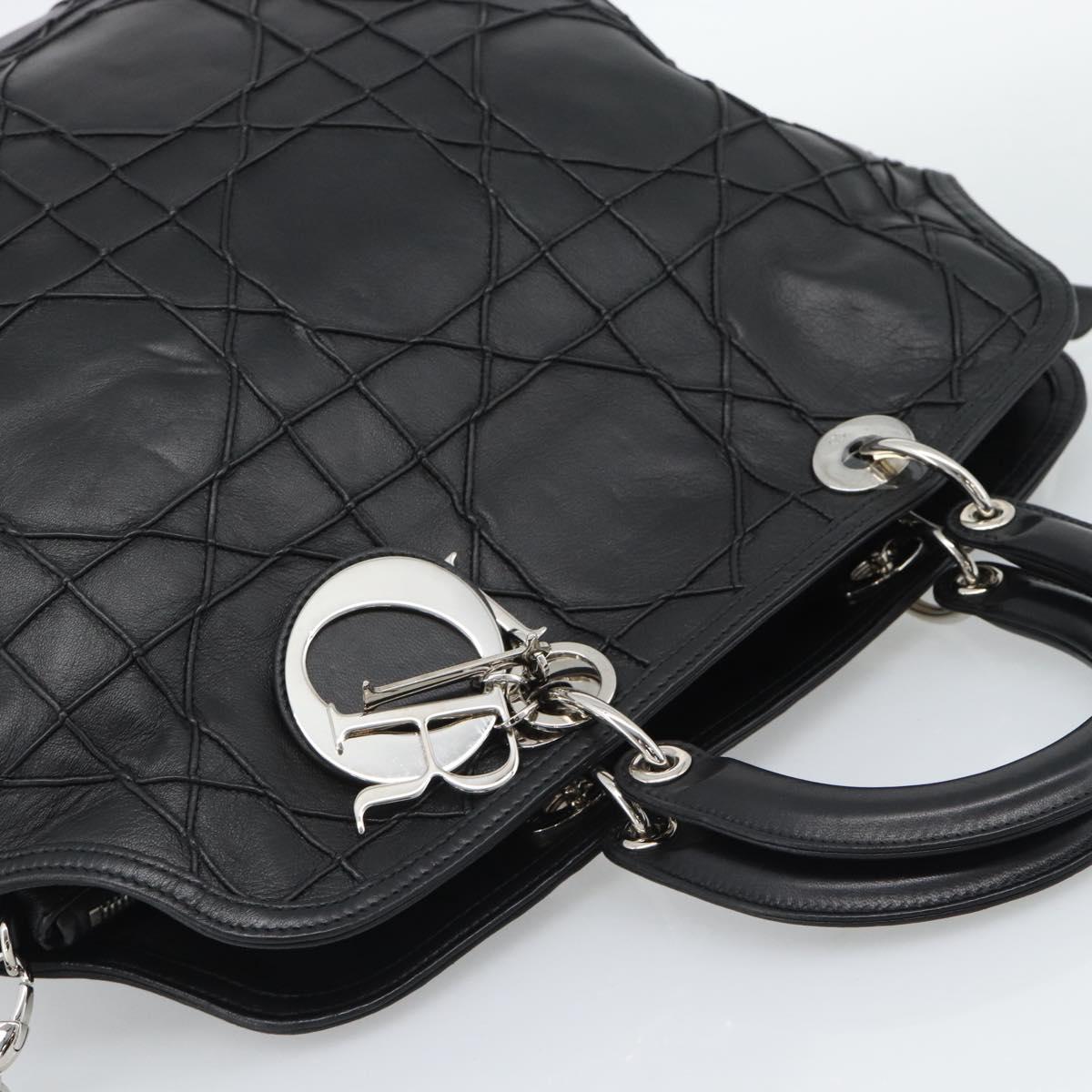 Christian Dior Canage Granville Hand Bag Leather 2way Black Silver Auth 188010V