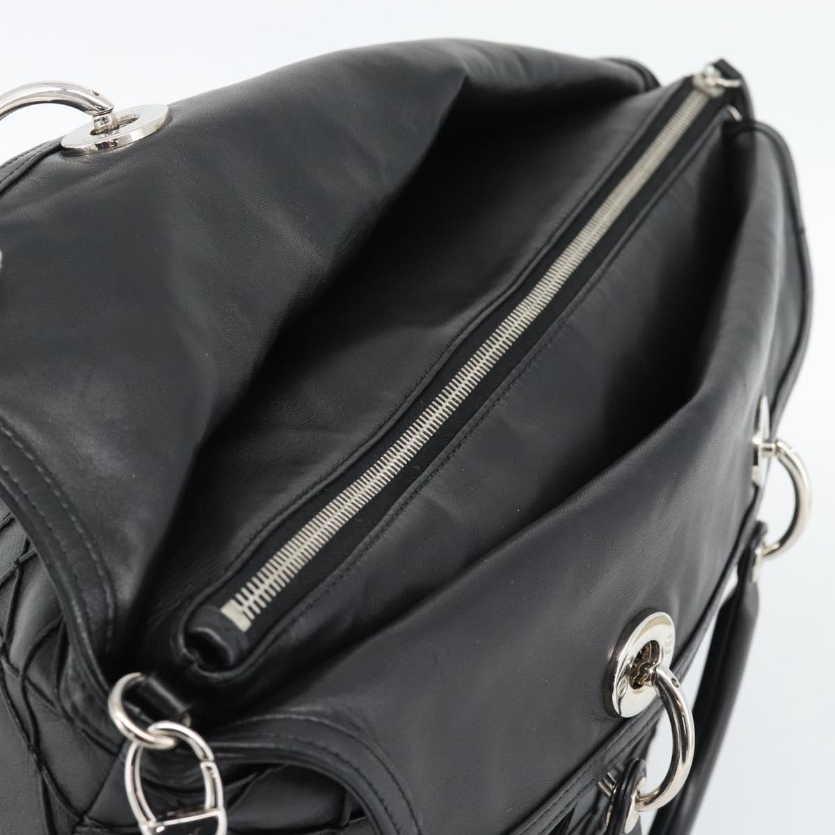 Christian Dior Canage Granville Hand Bag Leather 2way Black Silver Auth 188010V