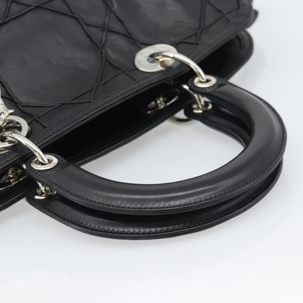 Christian Dior Canage Granville Hand Bag Leather 2way Black Silver Auth 188010V