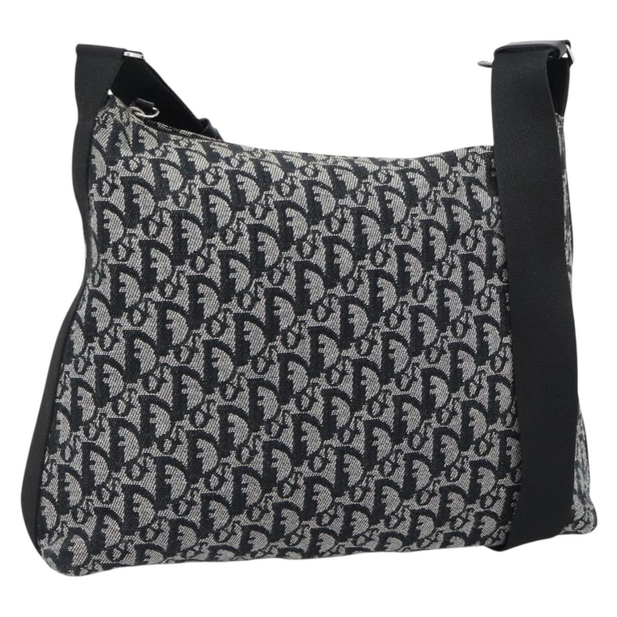 Christian Dior Trotter Shoulder Bag Canvas Black Silver Auth 188011V