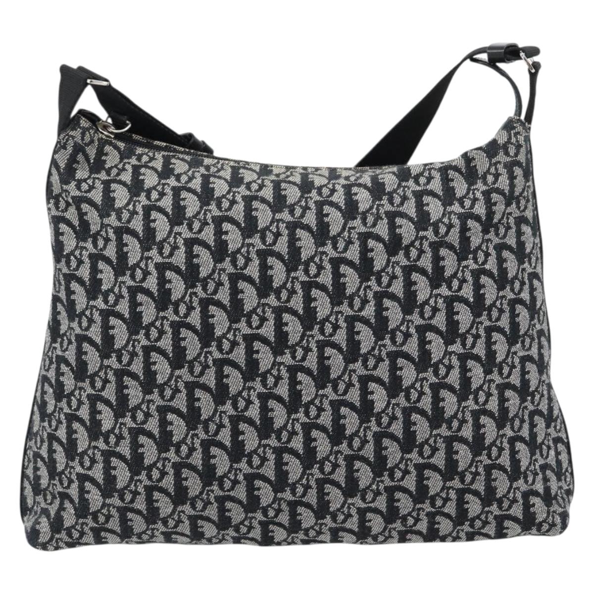 Christian Dior Trotter Shoulder Bag Canvas Black Silver Auth 188011V