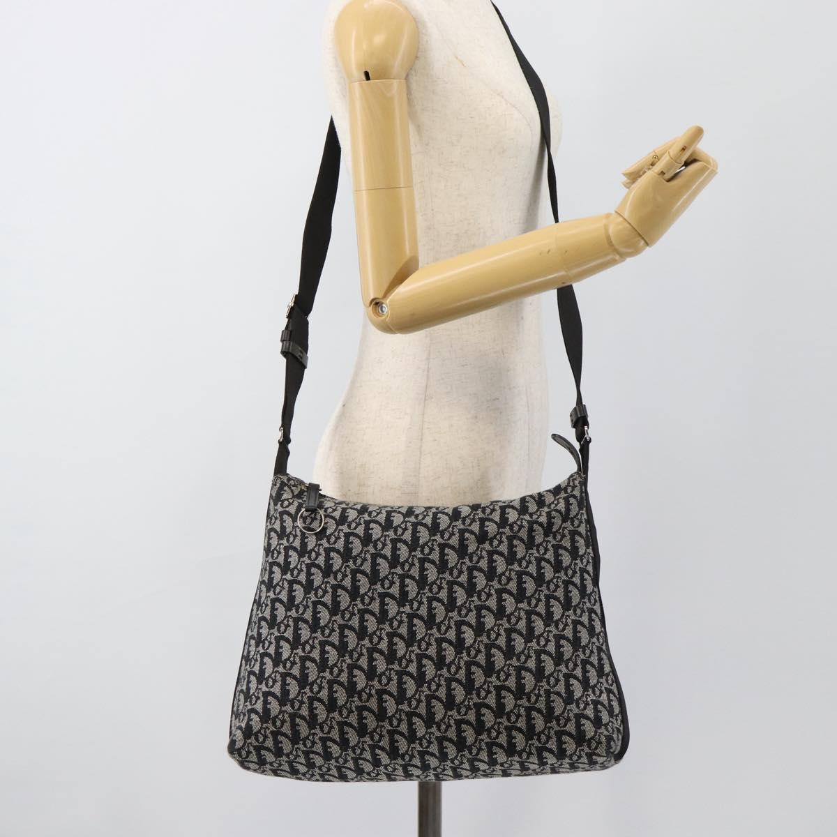 Christian Dior Trotter Shoulder Bag Canvas Black Silver Auth 188011V