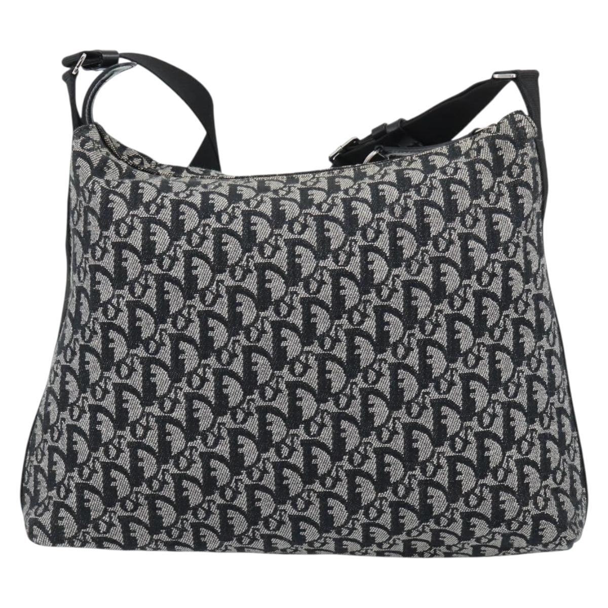 Christian Dior Trotter Shoulder Bag Canvas Black Silver Auth 188011V