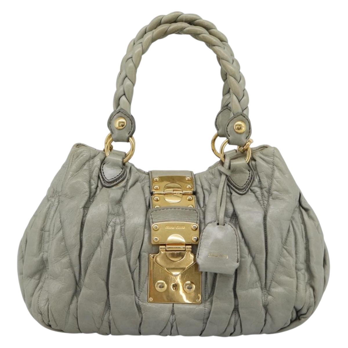 Miu Miu Matelasse Hand Bag Leather 2way Gray Gold Auth 188012V