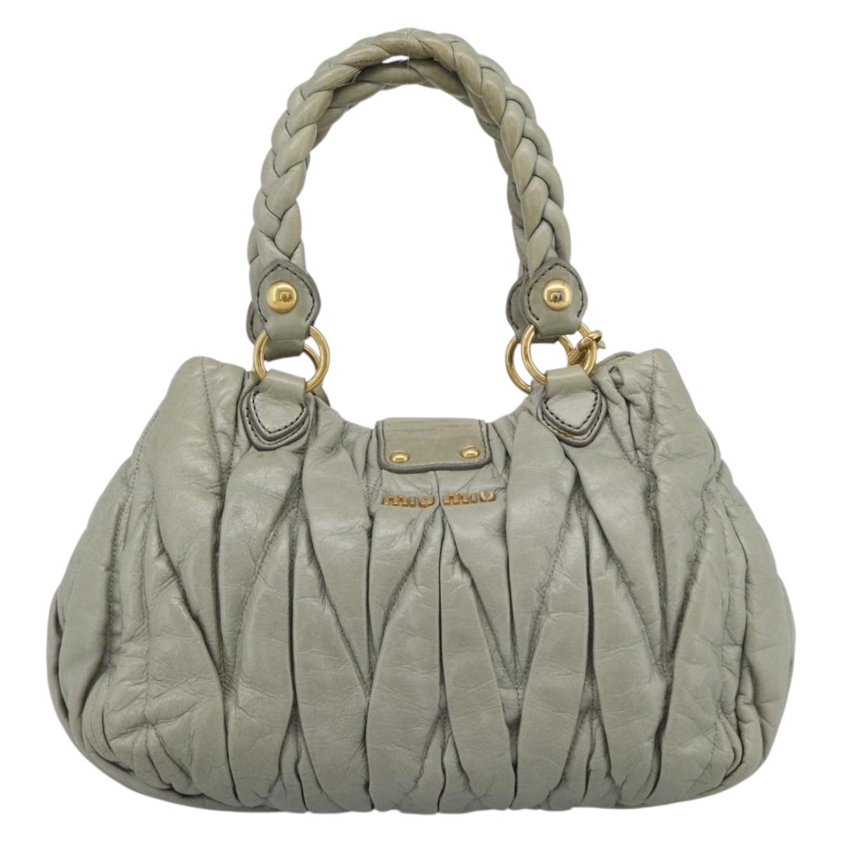 Miu Miu Matelasse Hand Bag Leather 2way Gray Gold Auth 188012V