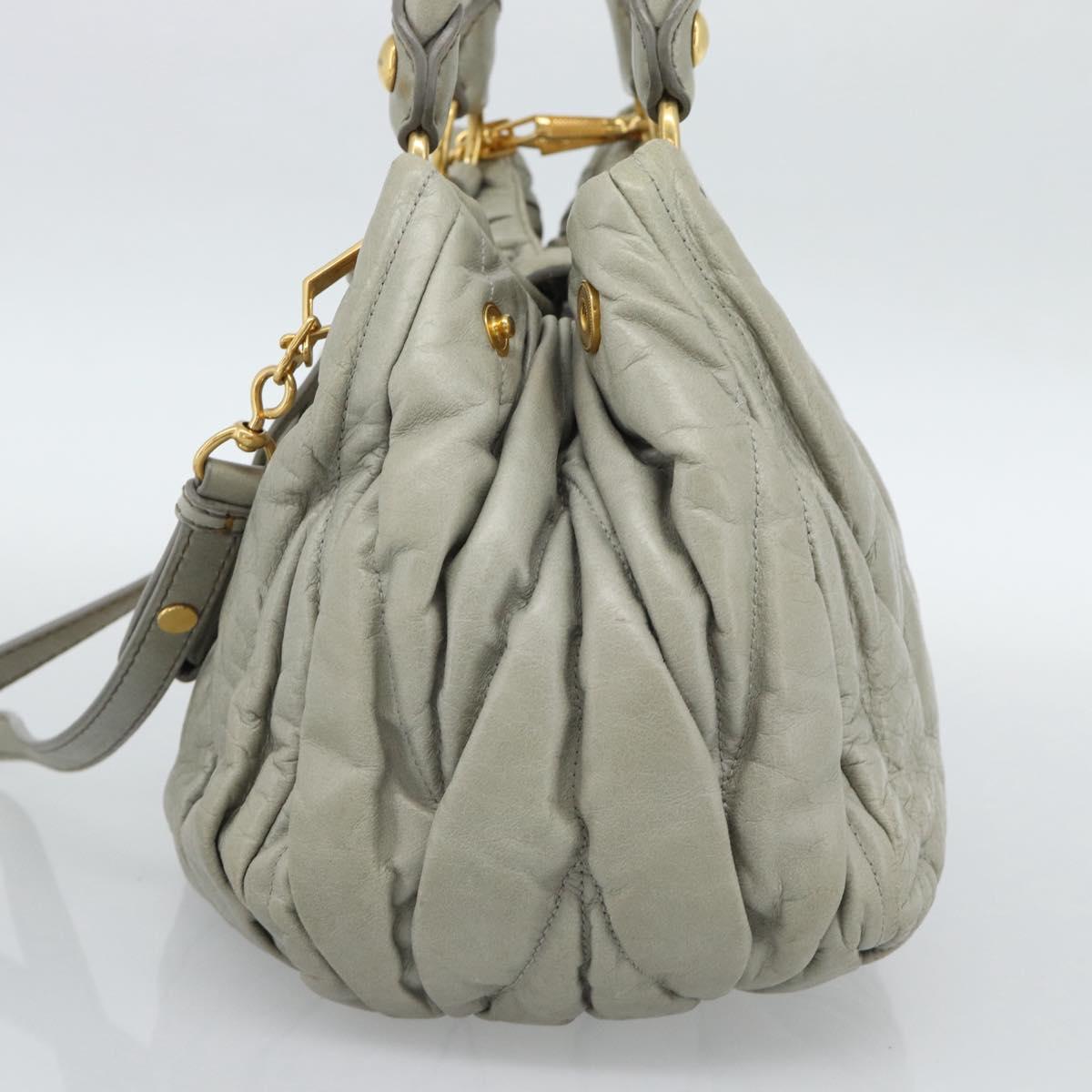 Miu Miu Matelasse Hand Bag Leather 2way Gray Gold Auth 188012V