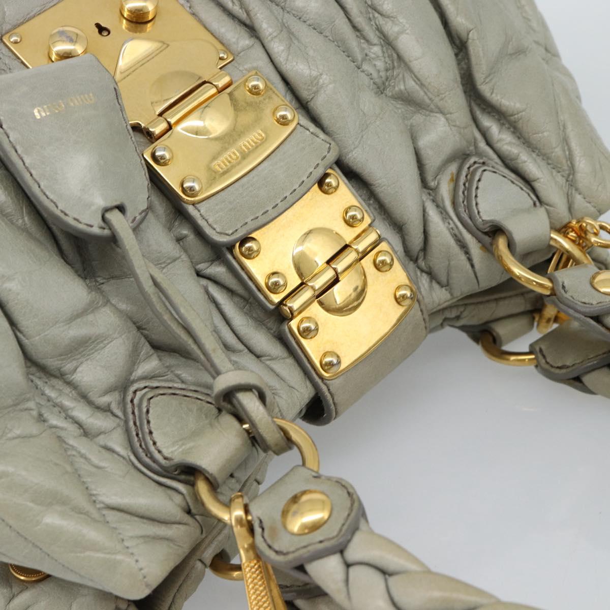 Miu Miu Matelasse Hand Bag Leather 2way Gray Gold Auth 188012V