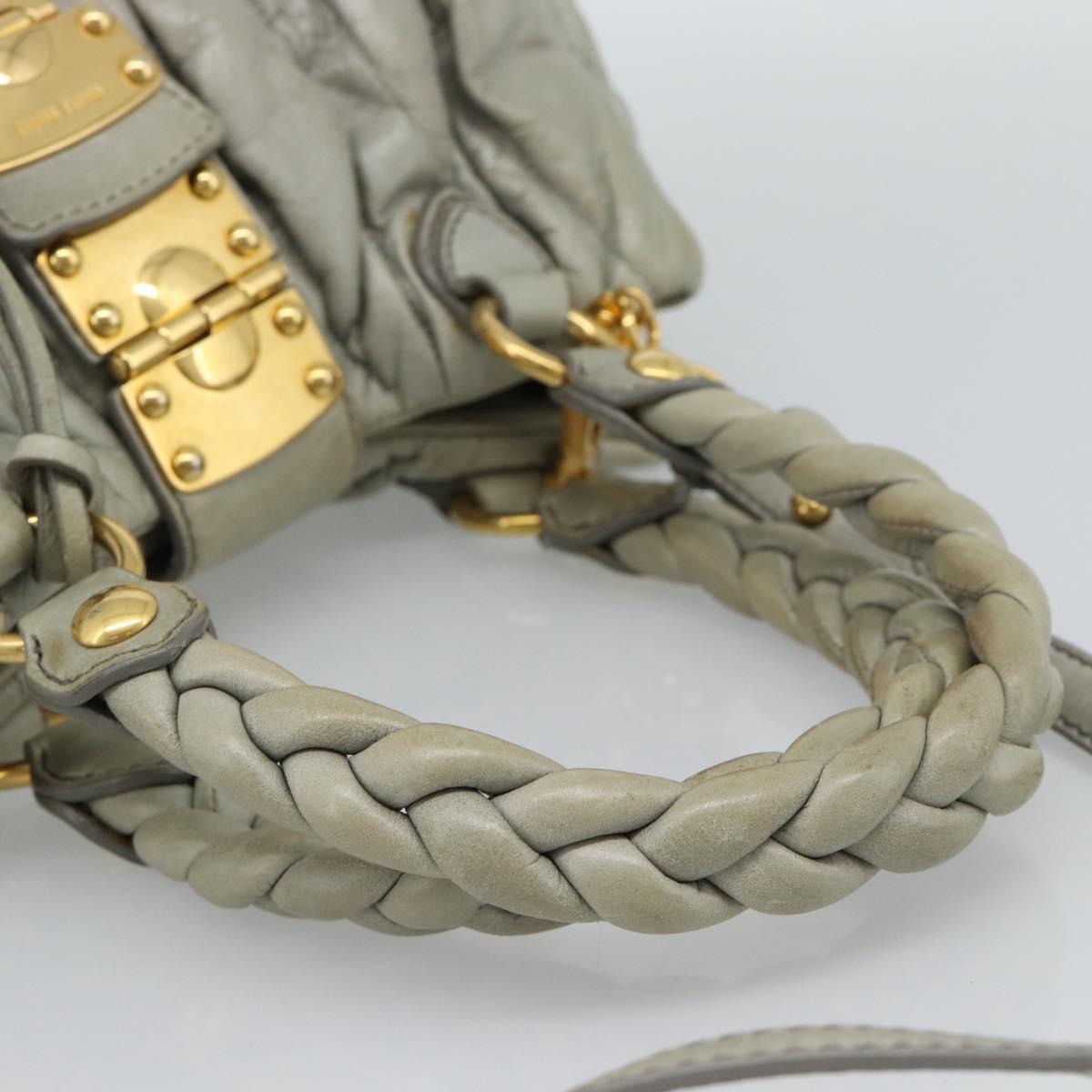 Miu Miu Matelasse Hand Bag Leather 2way Gray Gold Auth 188012V