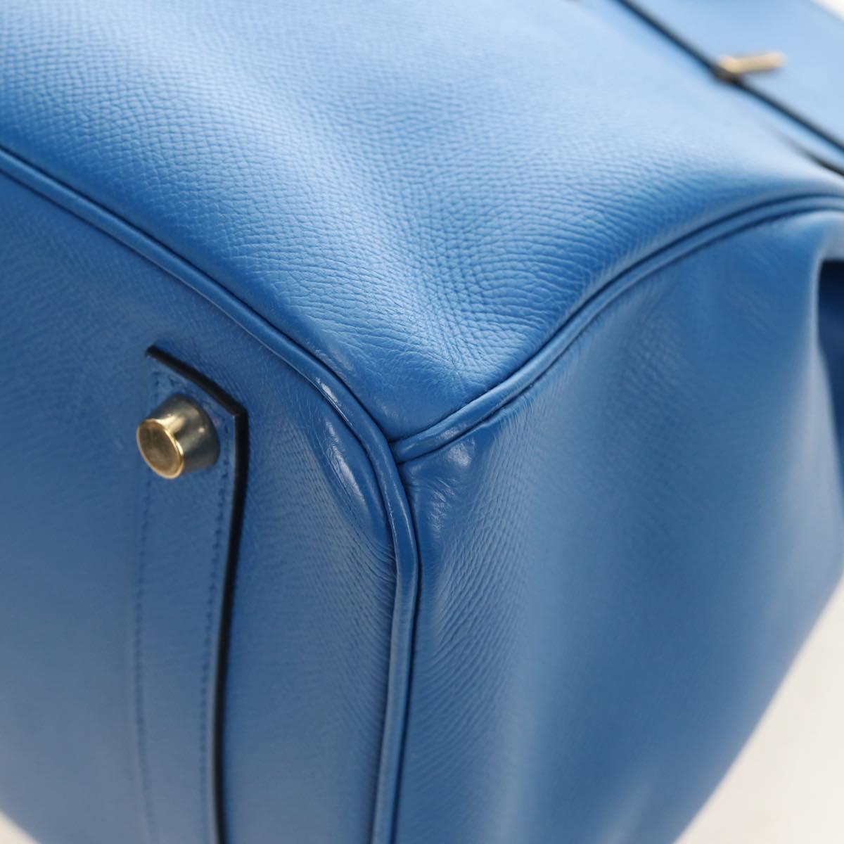 HERMES Birkin 35 Hand Bag Leather Blue Gold Auth 188015SM