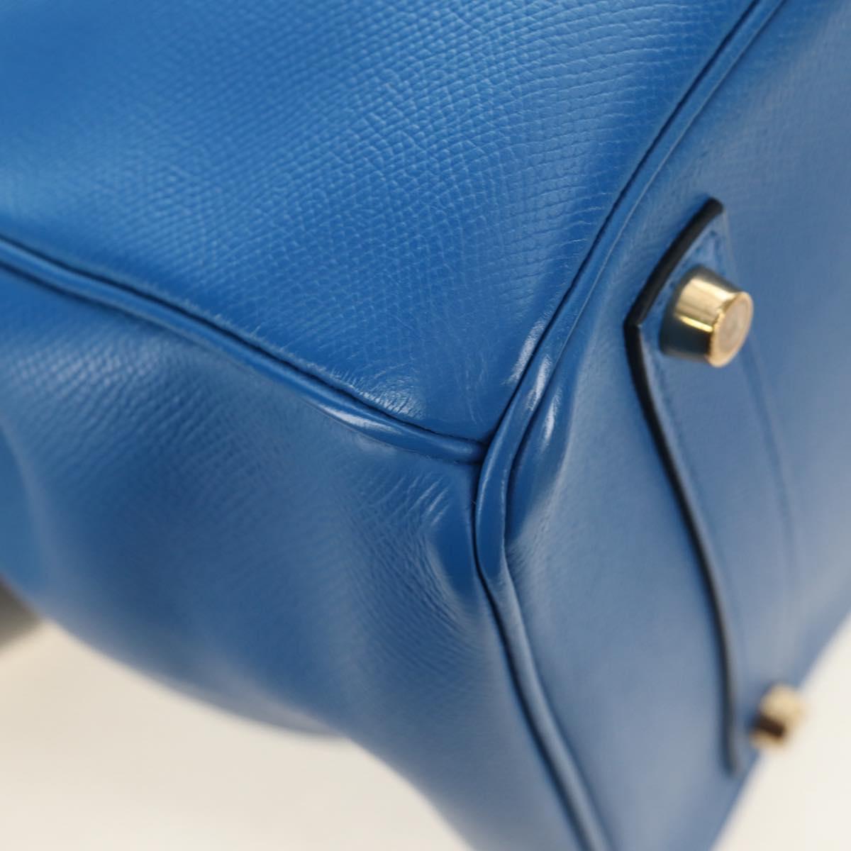 HERMES Birkin 35 Hand Bag Leather Blue Gold Auth 188015SM